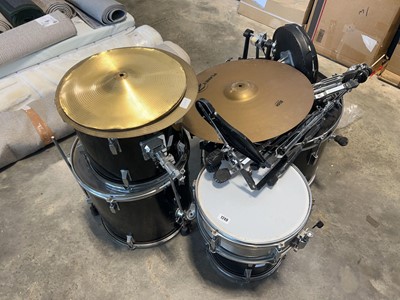 Lot 1249 - Drum kit in black with cymbals and stands