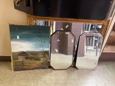 Lot 13 - A reproduction gilt framed bevel glass mirror...