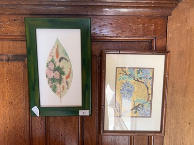 Lot 21 - A framed and glazed oriental leaf design...
