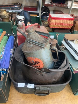 Lot 453 - A twin handled brass and copper basin...