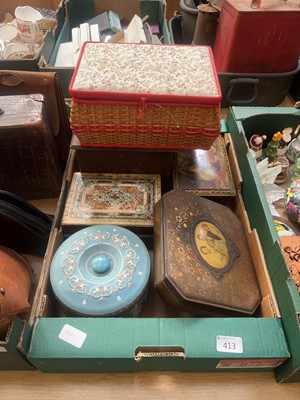Lot 413 - A tray containing an assortment of tins along...