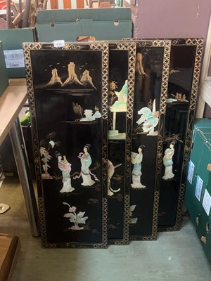 Lot 426 - Four large framed oriental relief artworks...