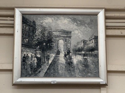 Lot 34 - A framed monochrome oil on canvas of Paris...