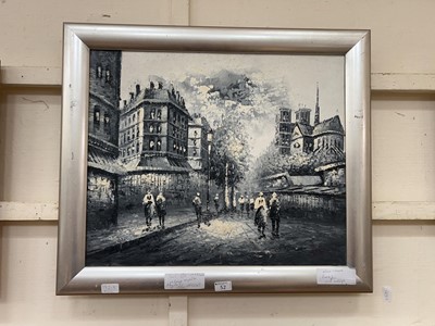 Lot 52 - A framed monochrome oil on canvas of Paris...