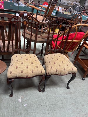 Lot 84 - A pair of Edwardian mahogany and strung rail...