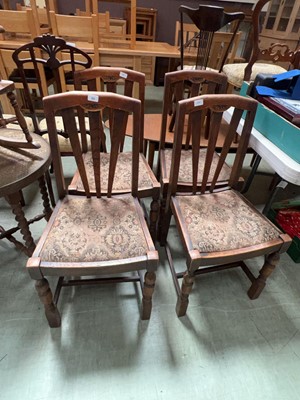 Lot 99 - Four mid-20th century oak rail back dining...