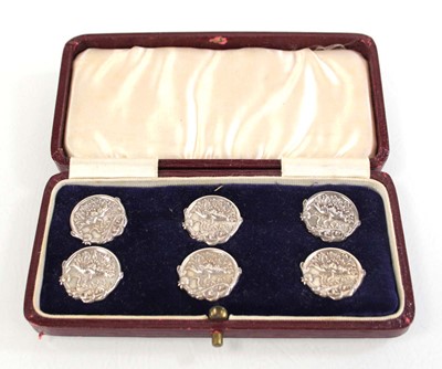 Lot 336 - A set of six Edwardian silver buttons, each...