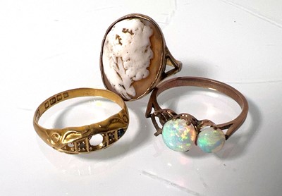 Lot 428 - An 18ct gold ring together with a yellow metal...