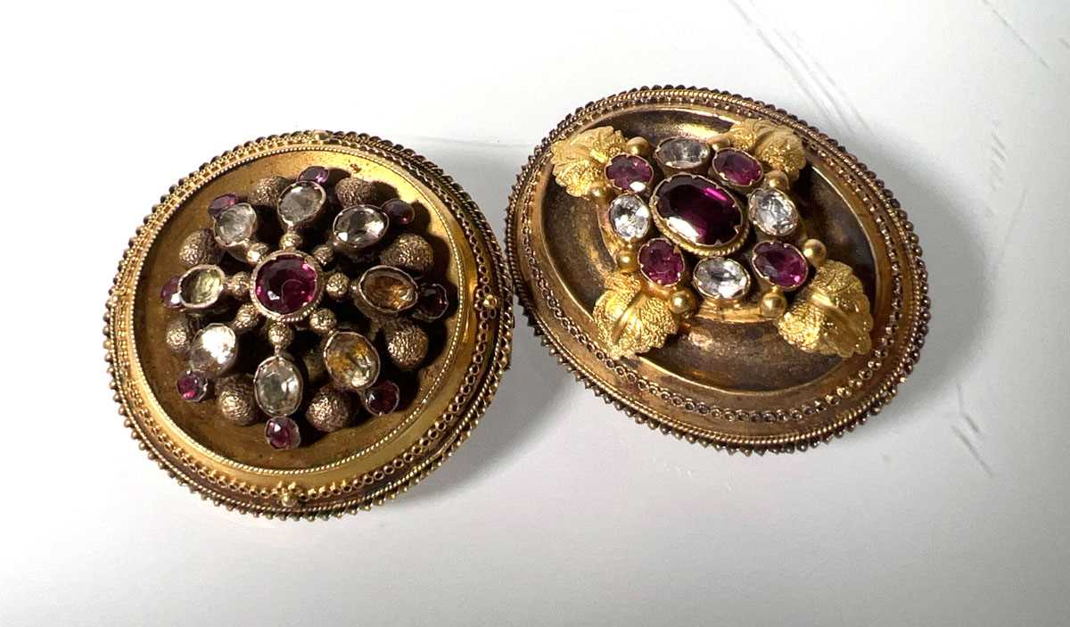 Lot 452 - Two 19th century yellow metal almandine garnet...