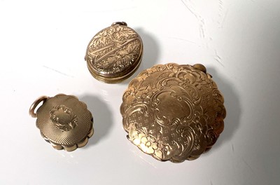 Lot 453 - Three 19th century yellow metal lockets, two...