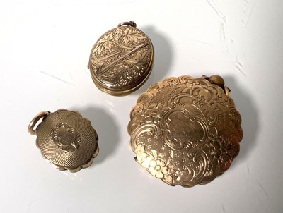 Lot 453 - Three 19th century yellow metal lockets, two...