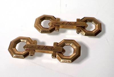 Lot 456 - A pair of yellow metal cufflinks marked '9ct'...