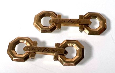 Lot 456 - A pair of yellow metal cufflinks marked '9ct'...