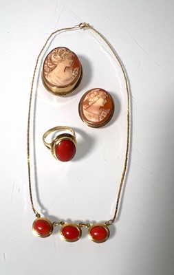 Lot 460 - Two 9ct gold mounted cameo brooches together...