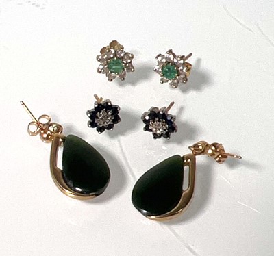 Lot 464 - Three pairs of 9ct gold/yellow metal earrings...