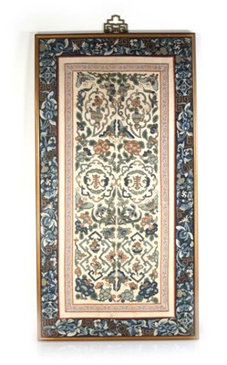 Lot 72 - A 20th century Chinese silk panel embroidered...
