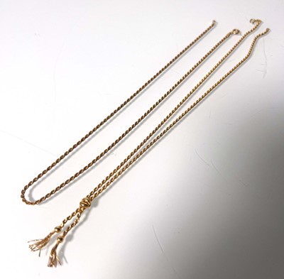 Lot 481 - Twp 9ct gold rope twist chains. Approx. weight...