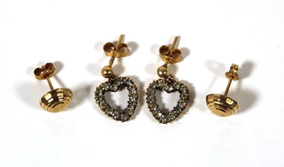 Lot 490 - A pair of yellow metal and paste open heart...
