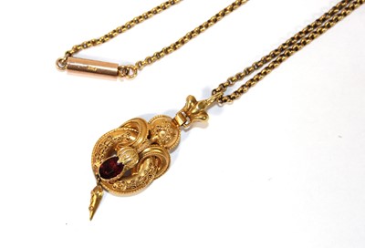 Lot 494 - A 19th century yellow metal and garnet pendant...