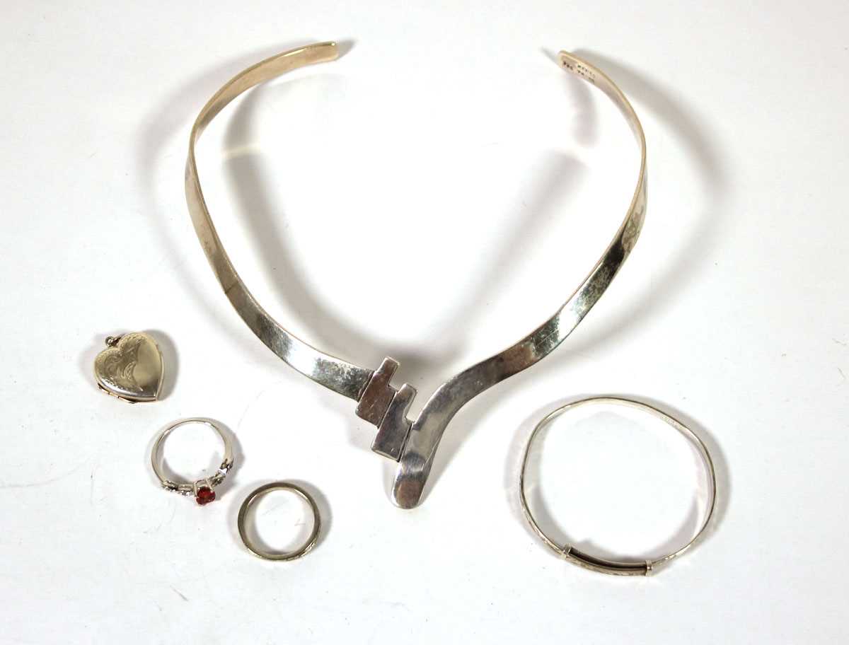 Lot 515 - A Mexican white metal torc necklace marked...