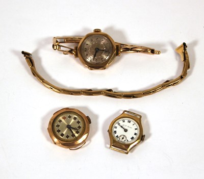 Lot 524 - Three ladies 9ct gold wristwatches together...