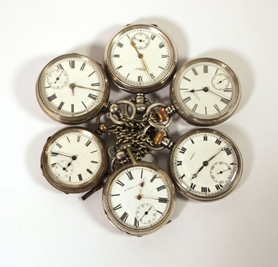 Lot 536 - Six early 20th century silver pocket watches...