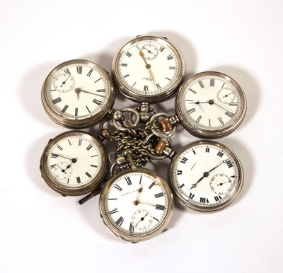 Lot 536 - Six early 20th century silver pocket watches...