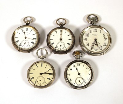 Lot 540 - Five early 20th century silver pocket watches.