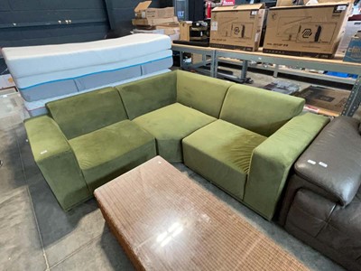 Lot 1430 - Green fabric upholstered L shaped corner sofa