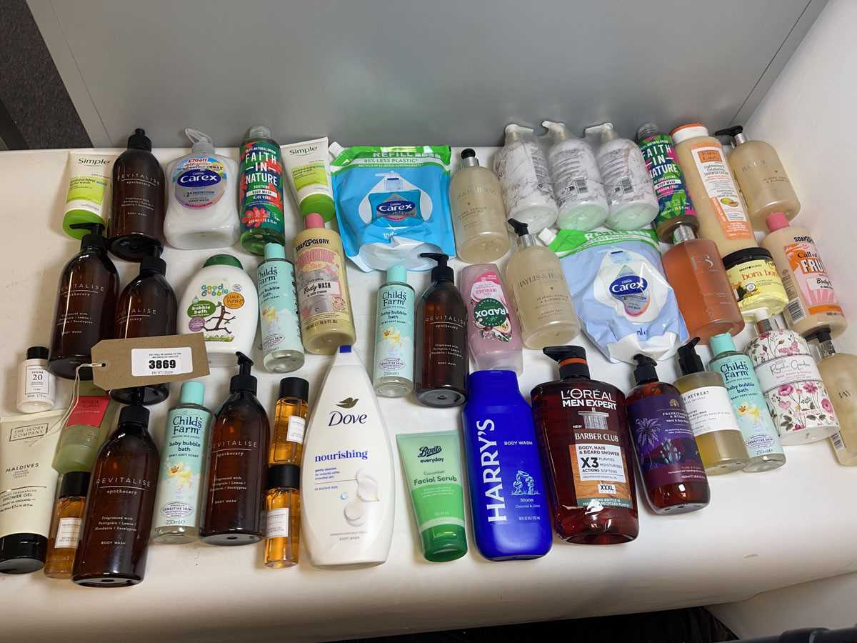 Lot 3869 - Shower gels. hand soaps, etc