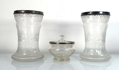Lot 353 - A pair of silver mounted cut glass vases of...