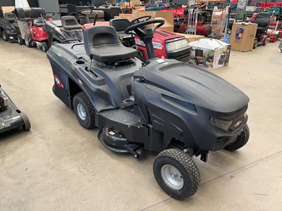 Lot 4155 - Racing petrol ride on lawn mower, plus key