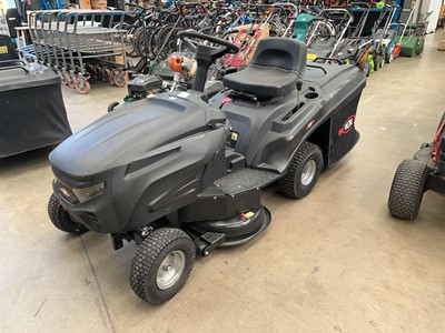 Lot 4155 - Racing petrol ride on lawn mower, plus key