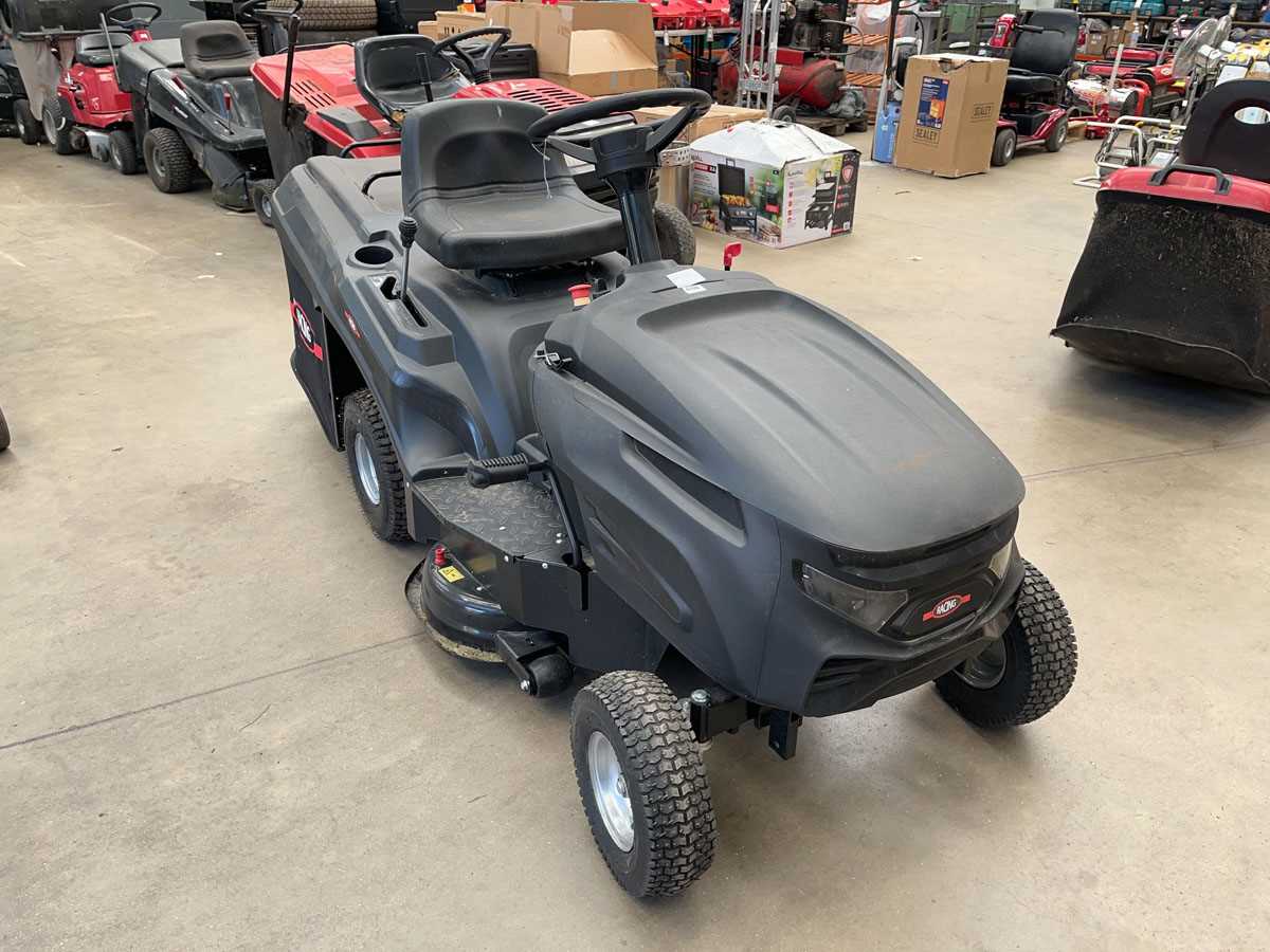 Lot 4156 - Racing petrol ride on lawn mower, plus key