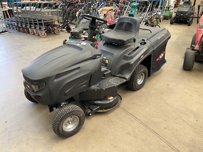 Lot 4156 - Racing petrol ride on lawn mower, plus key