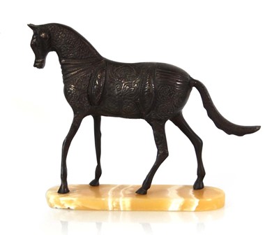 Lot 87 - A brown-patinated sculpture modelled as a Tang-...