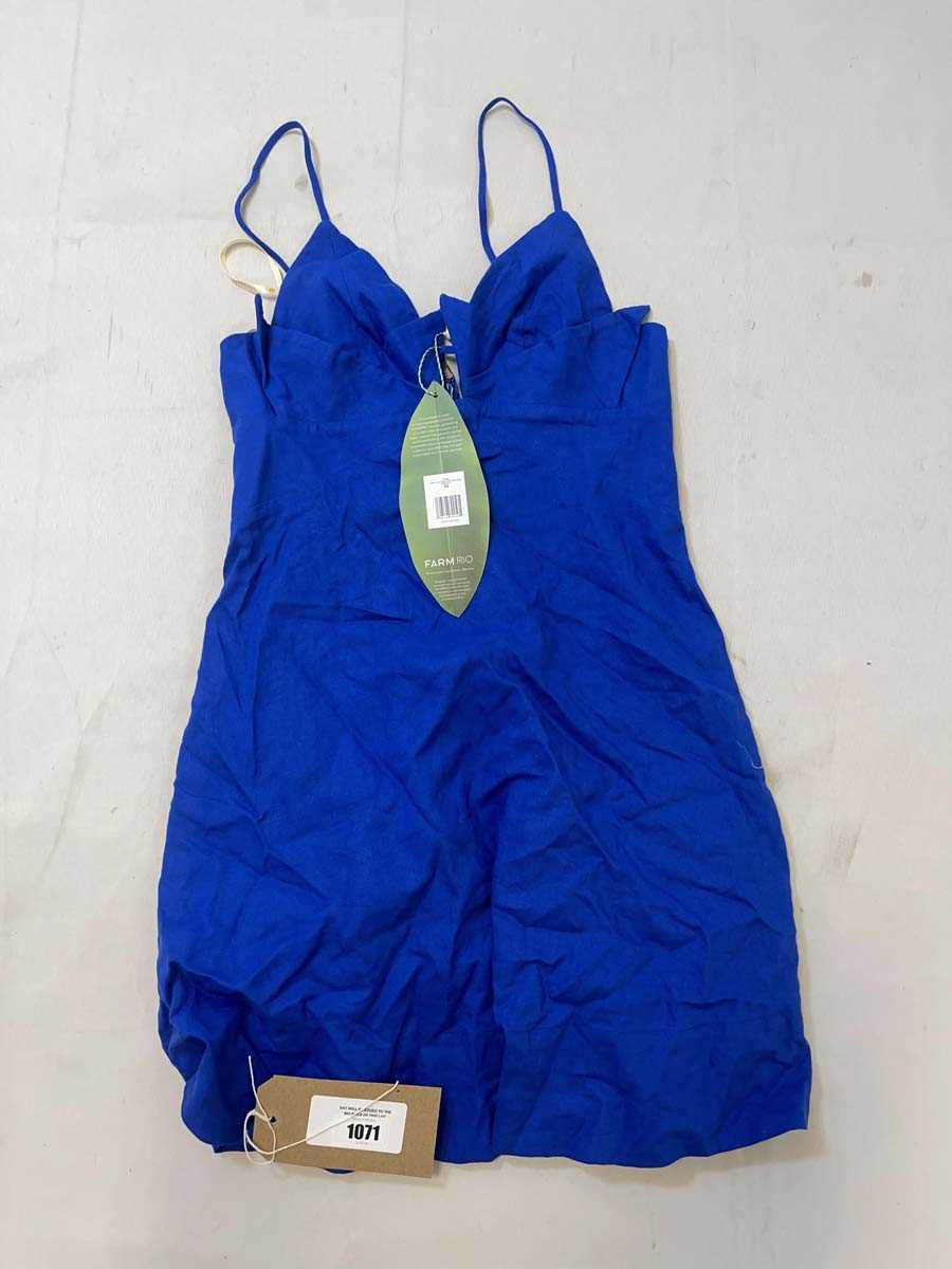 Lot 1071 - Farm Rio navy blue paper boat mini dress size XS