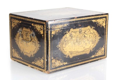 Lot 100 - A 19th century black lacquered tea box with...