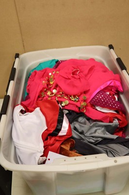 Lot Large stacking crate with various costumes,...