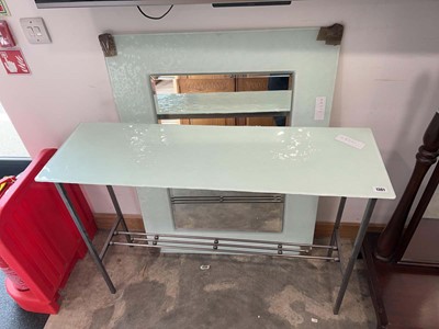 Lot 1301 - Metal framed glass console table and matching...