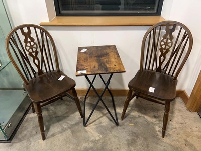 Lot 1303 - Small folding wood finish bistro table and 2...