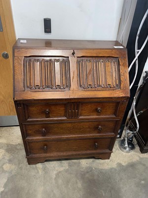 Lot 1304 - Dark oak writing bureau with 2 over 3 lower...