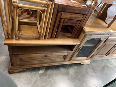 Lot 1309 - Dark oak entertainment unit with single lower...