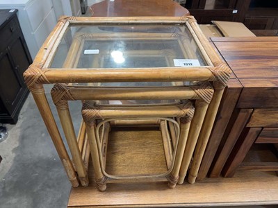 Lot 1312 - Bamboo framed nest of 3 glass top coffee tables