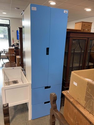 Lot 1345 - Modern blue slim double door wardrobe with two...