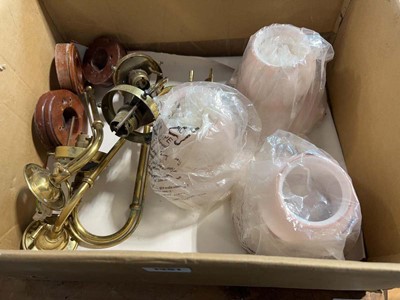 Lot 1361 - 3 reclaimed brass wall light fittings with...