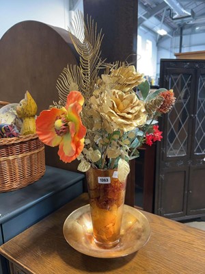 Lot 1363 - Gold glass vase, bowl and artificial flower...