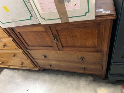 Lot 1365 - Dark oak cupboard with 2 lower drawers