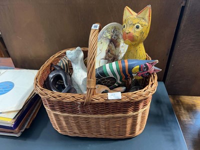 Lot 1367 - Wicker basket with the contents of various cat...