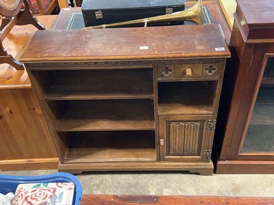 Lot 1375 - Dark oak open fronted bookcase with single...